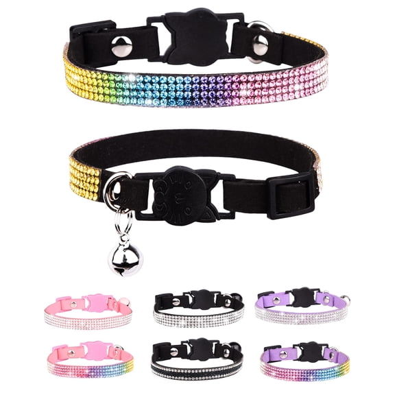 Mumup 1Pack Cat Collars for Girl Cats with Rhinestone Soft Velvet,Breakaway Cat Collars with Bell,Adjustable Safe Kitten Collar