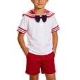 thumbnail image 5 of Kids Boys Sailor-Style Uniform Set Shirt Shorts Bow Tie Outfits Size 5-12 Red-A, 5 of 9