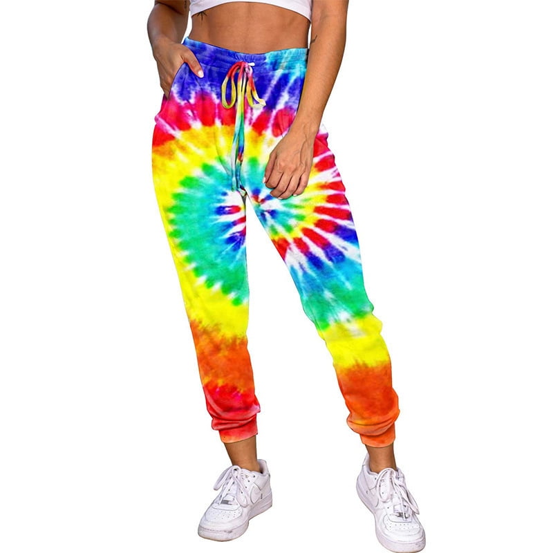Women's Pants Tie-Dyed Household Wear Pants Casual Lace-up Tie-Dyed ...