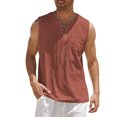 thumbnail image 1 of Nueva camiseta sin mangas para hombre, camiseta de manga corta de lino y algodón de Color sólido Eccomum Brickred XXXXL, 1 of 3