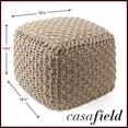 thumbnail image 4 of Casafield Square Pouf Ottoman, Beige Ivory - 18.5" W x 18.5" D x 14.5" H Cotton Knit Foot Stool - Boho Floor Pouffe for Living Room, 4 of 8