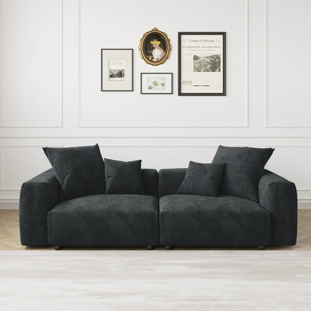 The Magic Home Canapé Sectionnel Modulaire Convertible en Velours Côtelé à 2 Places, Noir
