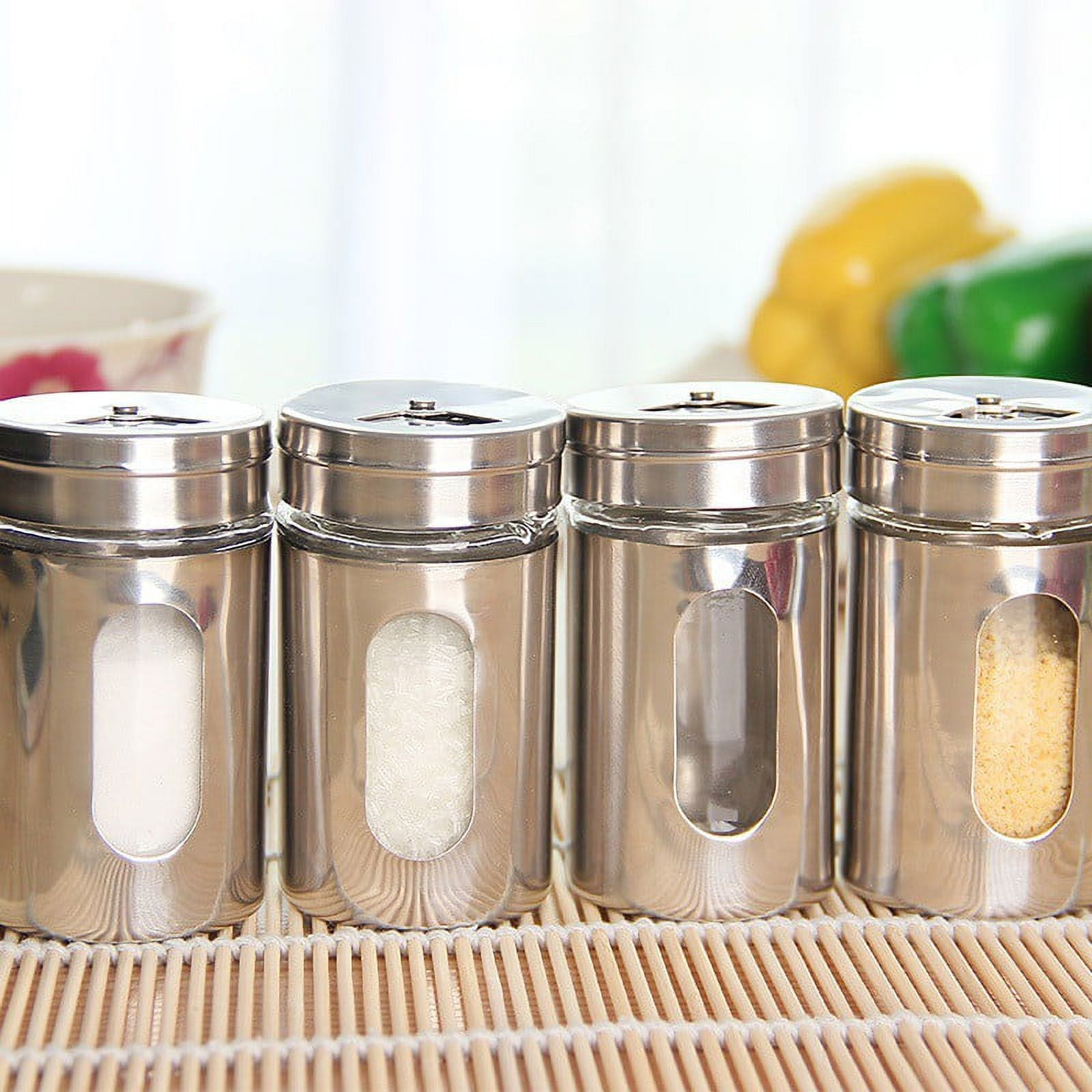 XIUDI Glass Spice Jars(3 piecesset)，Seasoning Containers with 304 Stainless  Steel Lids and Spoons，Clear Glass Condiment Canisters Pots Seasoning Box