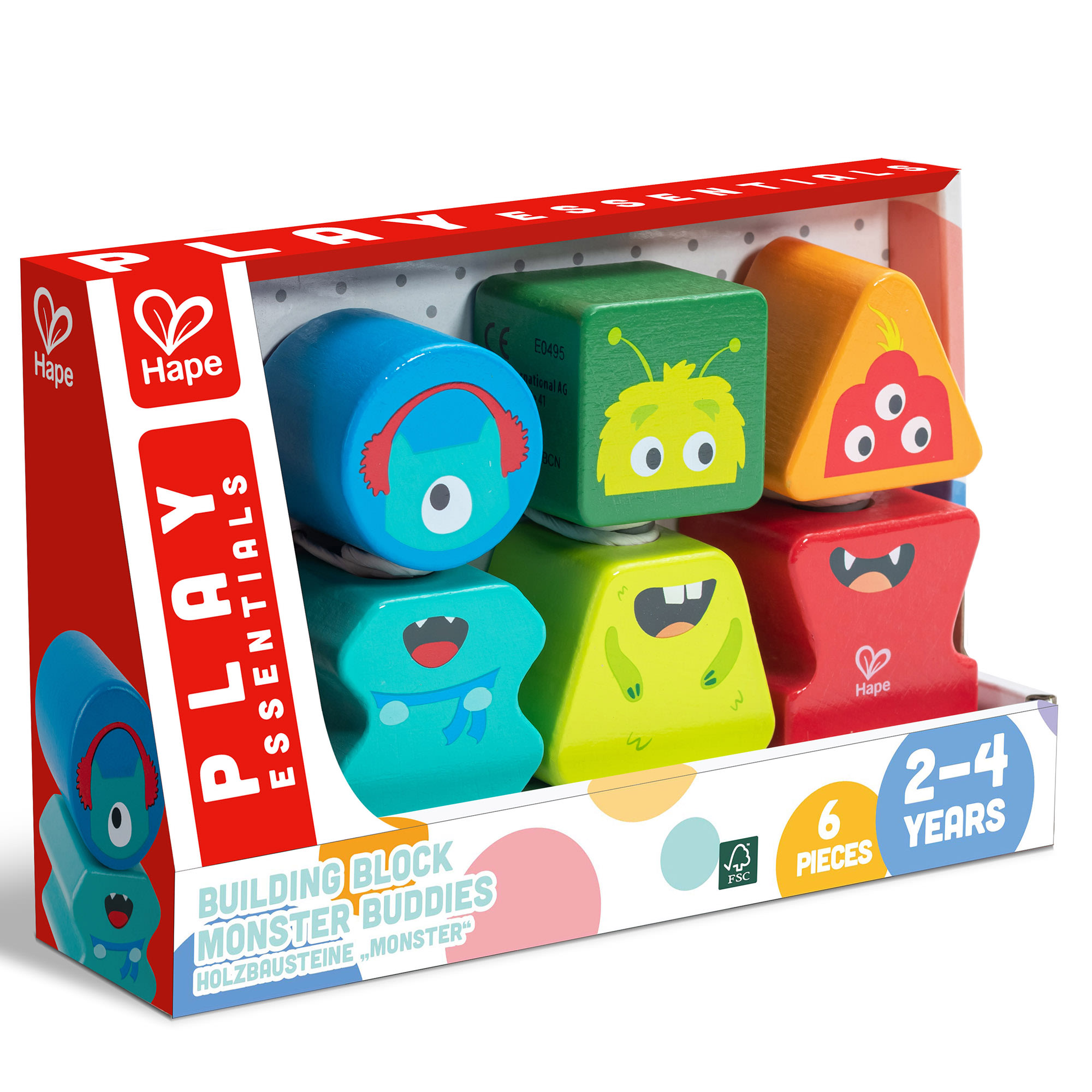 Hape: Building Block Monster Buddies - 3 Colorful Wooden Block