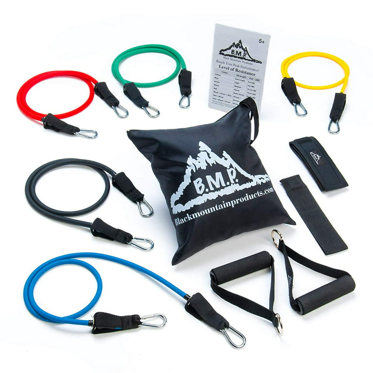 Black Mountain Products Resistance Band Set with Door Anchor, Ankle Strap,  Exercise Chart, and Carrying Case