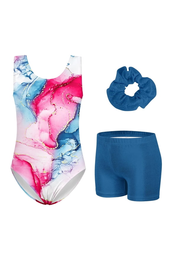 Leotards for Girls Gymnastics Sparkly Kids Dance Unitard Biketards with Shorts 4-11Years