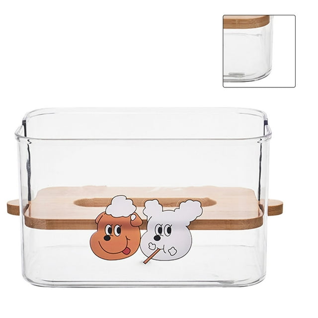 Tissue Holder with Wood Lid Liftable Plastic Facial Paper Box Transparent Napkin Storage Box Type 1 One Size