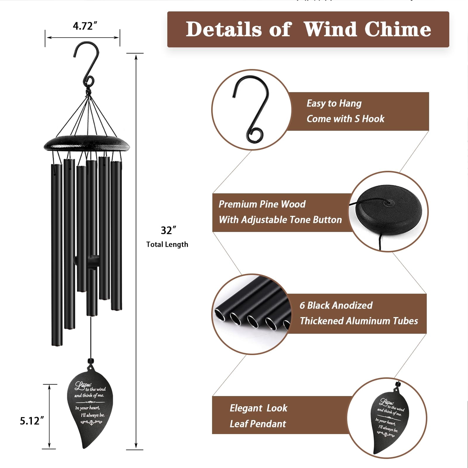 Sympathy Wind Chimes  32'' Memorial For Loss Of Loved One Mother Father Miscarriage Bereavement/condolence/funeral Gifts In Memory A