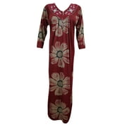 Mogul Womens Kaftan Boho Chic Maxi Dresses Marron Floral Printed Hippie Caftan Nightwear