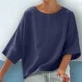 thumbnail image 3 of Diufon Cotton Linen Tees for Women Summer Casual Solid Color Tops Round Neck Short Sleeve T-Shirts, 3 of 8