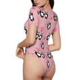 thumbnail image 3 of Daiia Valentine'S Day Panda print Women's Crew Neck Short Sleeve Bodysuit Fashion Tops Fit Casual Basic Extender Bodysuit-Small, 3 of 9
