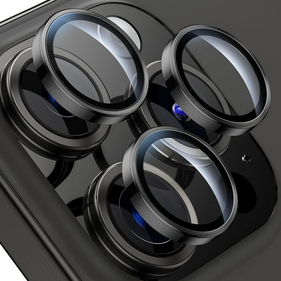 for iPhone 15 Pro/iPhone 15 Pro Max Camera Lens Protector,[Keep Original Shooting] Shatterproof 9H Tempered Glass Camera Screen Protector Metal Ring Cover Film Accessories,Black
