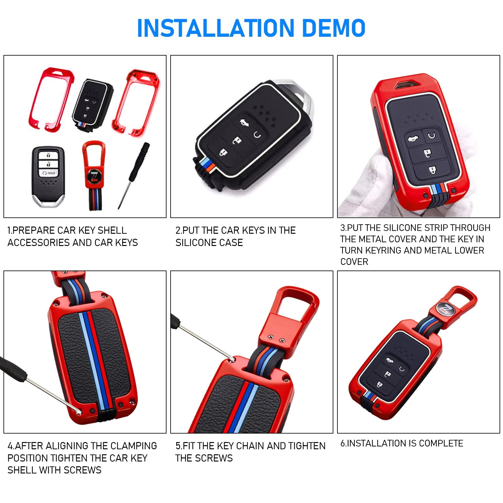 Compatible with Honda Key Fob Cover, Key fob Case Shell for 2016-2022 Accord Pilot CRV 2016-2021 Civic 2019-2024 Passport 5 Buttons, Metal Shell & Soft Silicone Protection
