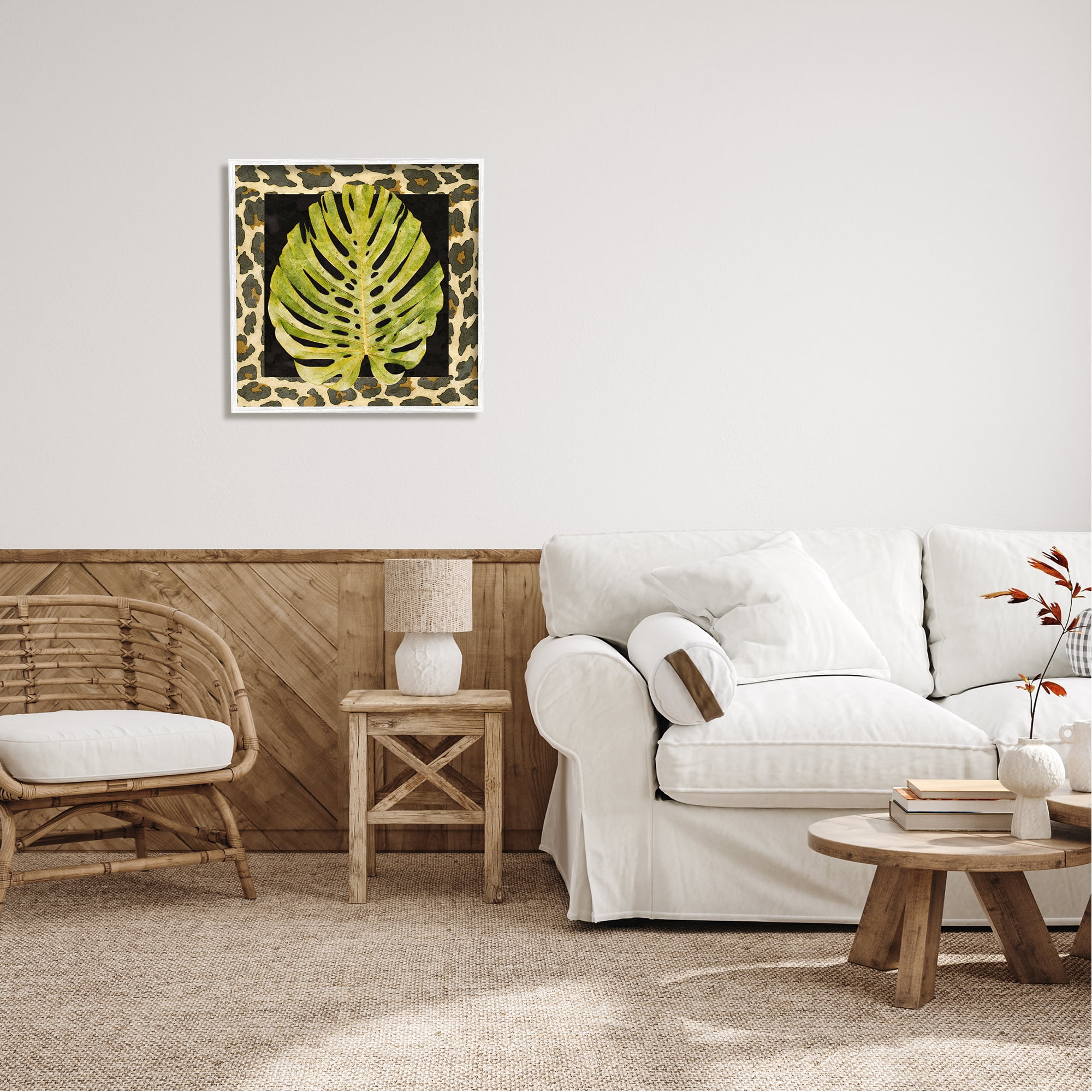 Stupell Industries Monstera on Leopard Pattern Botanical & Floral Painting White Framed Art Print Wall Art, 24 x 24