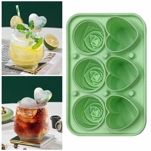 Clearance Ice Cube Mold under $6 3D Rose Ice Molds And Heart Ice Molds Large Ice Cube Trays Make 6Giant Cute Flower And Heart Shape Ice Silicone Rubber Fun Big Ice Ball Maker For Cocktails Juice