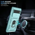 thumbnail image 2 of Military Grade Drop Impact for Google Pixel 6 Camera Lens Slide Protection Case 360 Metal Rotating Ring Kickstand Holder Armor Shockproof Case For Google Pixel 6, Green, 2 of 11