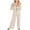 Beige, variant on Amvlyk Jumpsuits for Women Summer Long Sleeve Lapel Rompers Comfortable Workout Wide Leg Long Pants Casual Solid Color Loose Overalls with Pockets for Trendy Beach Vacation Outfits