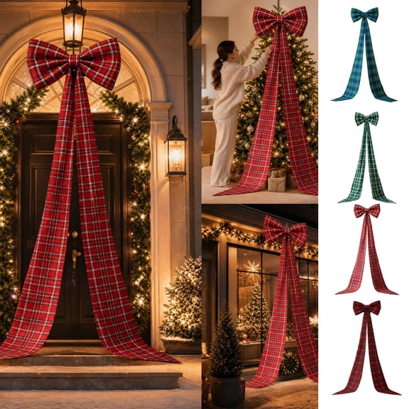 WDOBM Christmas Decorative Bows, Large Bow Christmas Tree Topper Wreath Gift Wrap Party, Christmas Tree Bow, Satin Christmas Bows for Home Decor Indoor