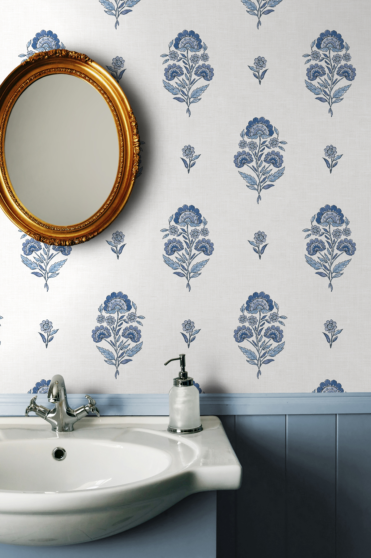 NextWall Deft Blue Floral Spot Premium Matte Non-Woven Peel and Stick Wallpaper - 20.5 in. W x 18 ft. L Roll
