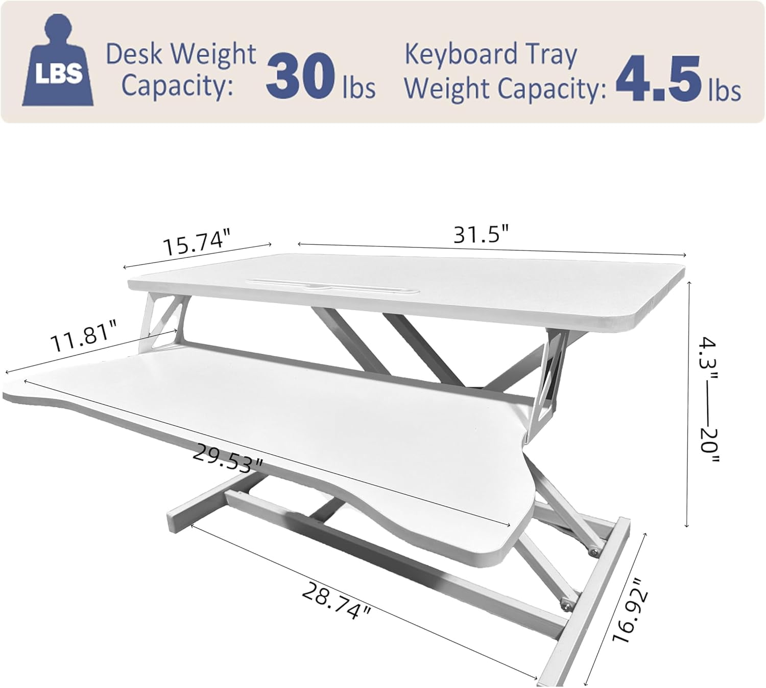 32 Inch Height Adjustable Standing Desk Converter, Sit-Stand Workstation with Dual Monitor Riser & Wide Keyboard Tray, Office & Home Use, Black