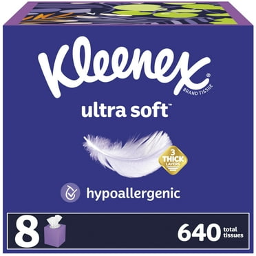 Kleenex Ultra Soft Facial Tissues, HYZ01 8 Cube Boxes, 80 Tissues per Box, 3-Ply, Packaging May Vary
