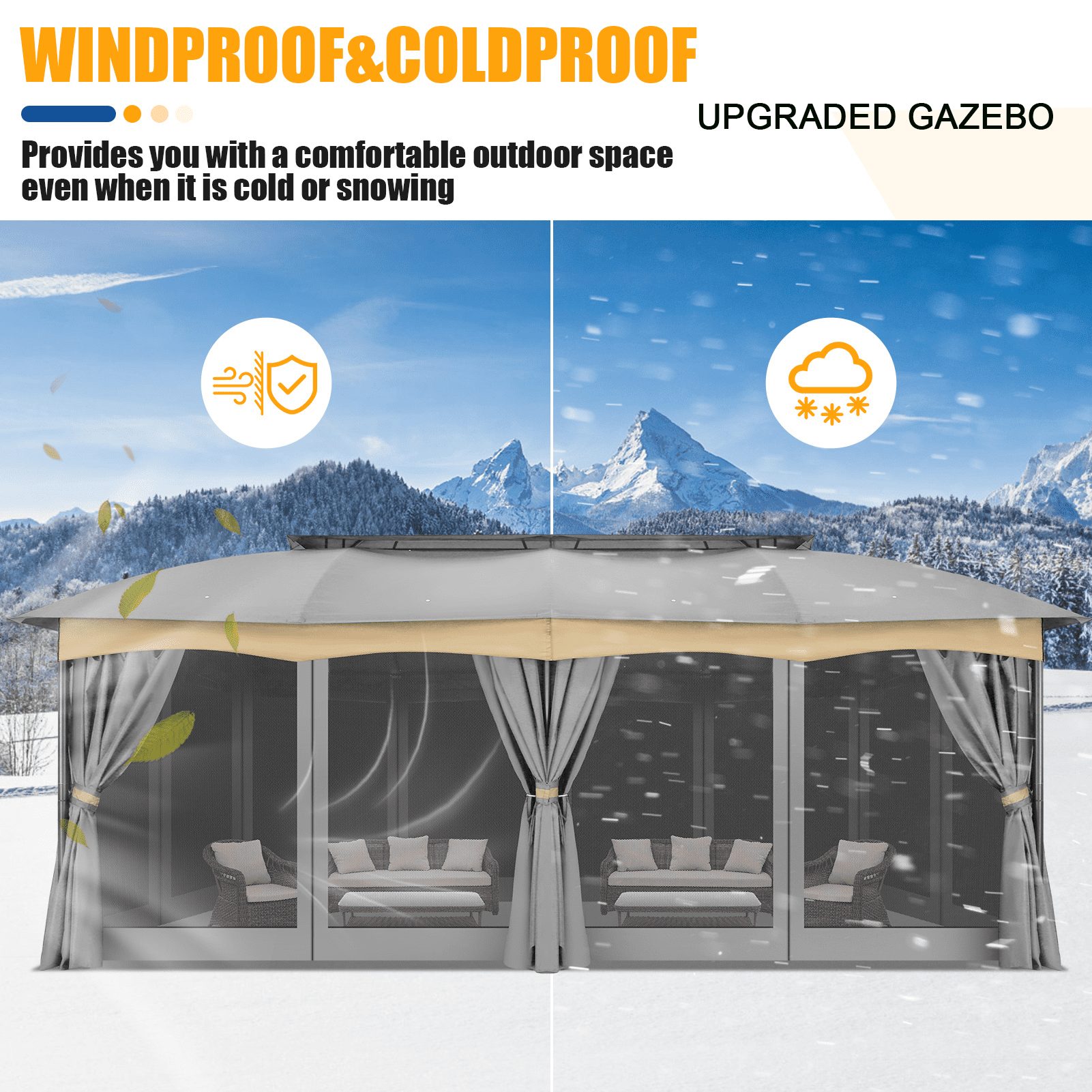 COBIZI 12X20 Heavy Duty Gazebo Outdoor Gazebo with Mosquito Netting and Curtains, Canopy Tent Deck Gazebo with Double-Arc Roof Ventiation and Metal Steel Frame Suitable for Lawn, Backyard, Patio,Gray