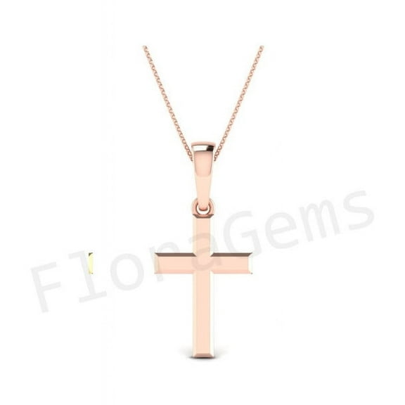 Dainty Cute Lucky Cross Triangle Tiny Pendant Necklaces for Women 14K Rose Gold Plated Over 925 Sterling Silver