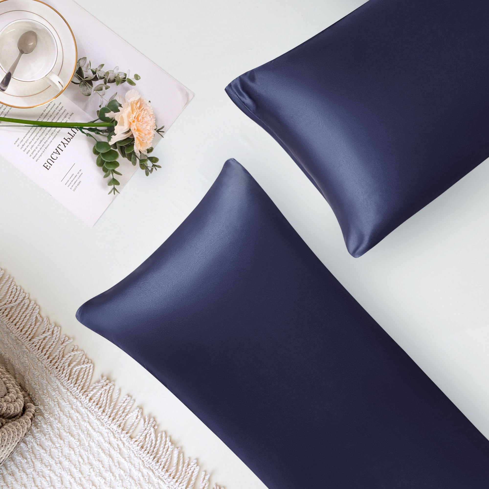 Unique Bargains Satin Body Pillowcases 2 Pcs Zipper Closure Navy 20"x54"