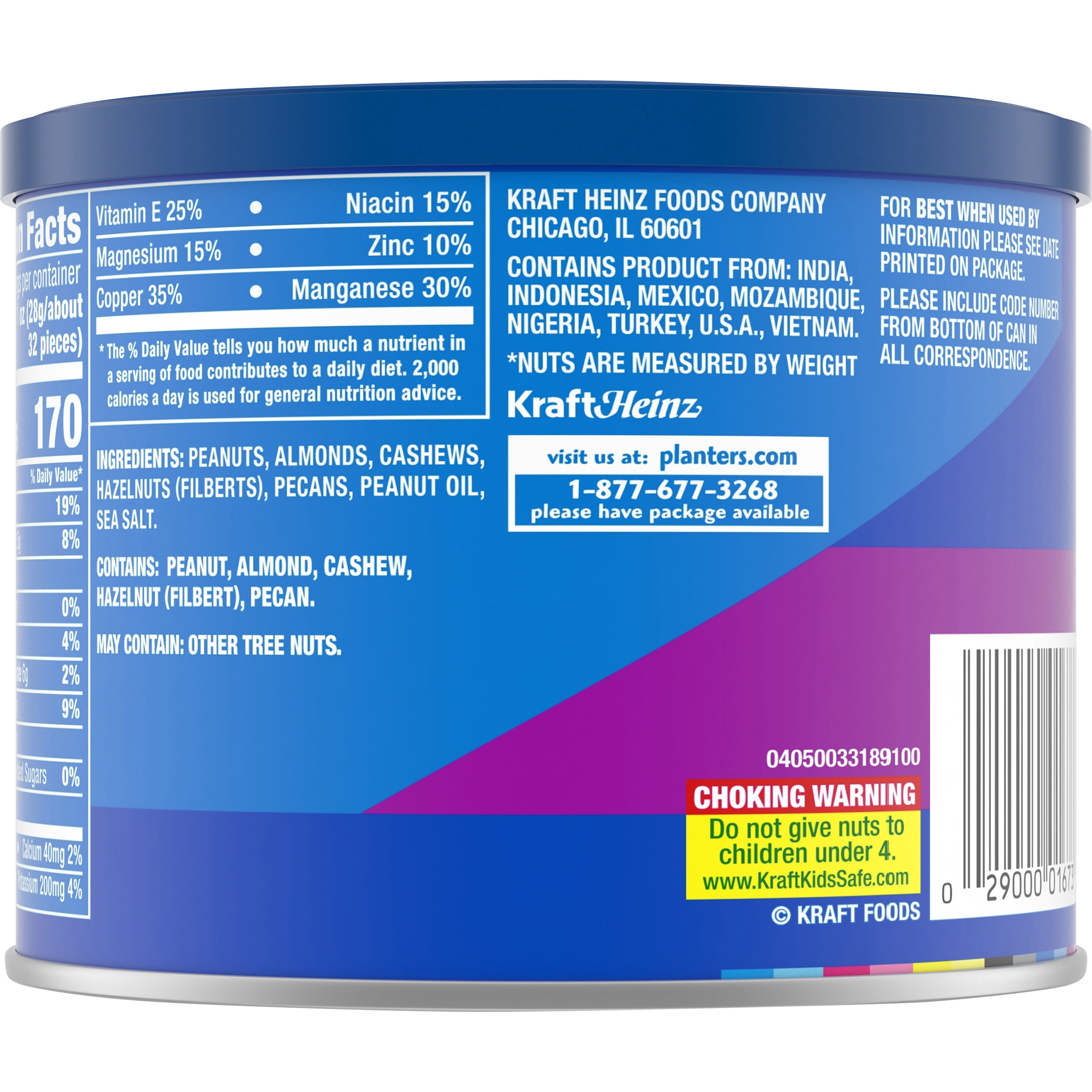 Planters Mixed Nuts Less Than 50% Peanuts with Peanuts, Almonds, Cashews, Hazelnuts & Pecans, 12 oz Canister