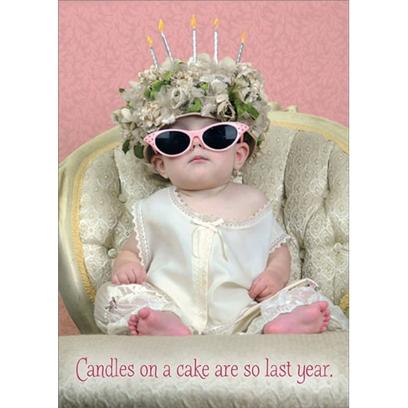 RSVP Baby with Candle Hat and Pink Sunglasses Funny / Humorous Feminine Birthday Card for Her : Woman : Women
