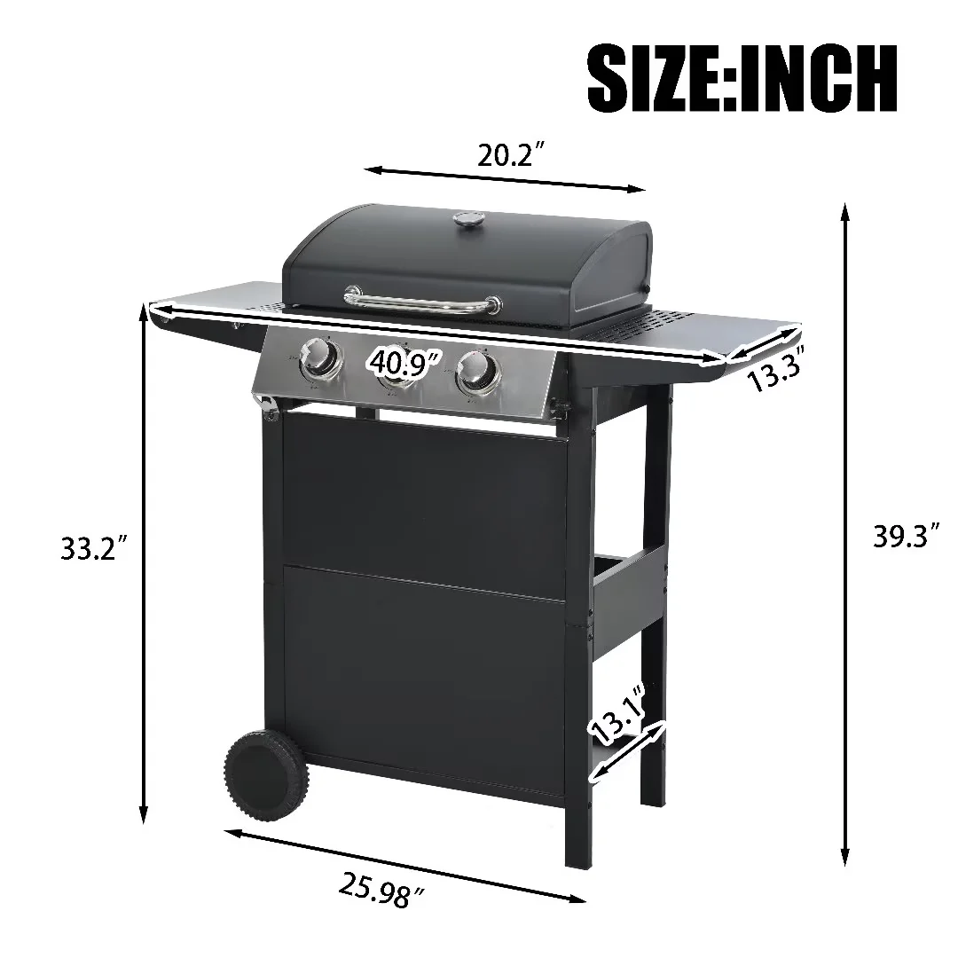 Leuco 3 Burner BBQ Propane Gas Grill, Stainless Steel 25,650 BTU Patio Garden Barbecue Grill with Two Shelves, Lid, Wheels and Bottle Opener
