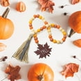 thumbnail image 5 of Fall Wood Bead Garland with Tassel Rustic Farmhouse Thanksgiving Decor, Wooden Beads String with Maple Leaf Plaid Tassel for Tiered Tray, Shelf,Mantle, Wall Hanging Autumn Home Festival Decorations, 5 of 9