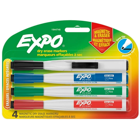 Expo Magnetic Dry Erase Markers, Fine Tip, 4 Count
