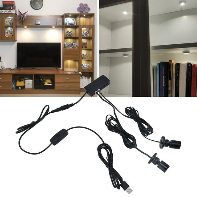 White Light Display Cabinet Light, Soft Lighting LED Small Round Spot Light, USB Dimmable Wardrobe Ceiling Light with Fixed Screws for Countertop