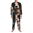 thumbnail image 3 of Fotbe Playful Smile Cute Dog Pijama de Hombre con Estampado de Manga Larga, Conjunto de 2 Piezas, Ropa de Dormir Suave y Cómoda con Bolsillos-Large, 3 of 7