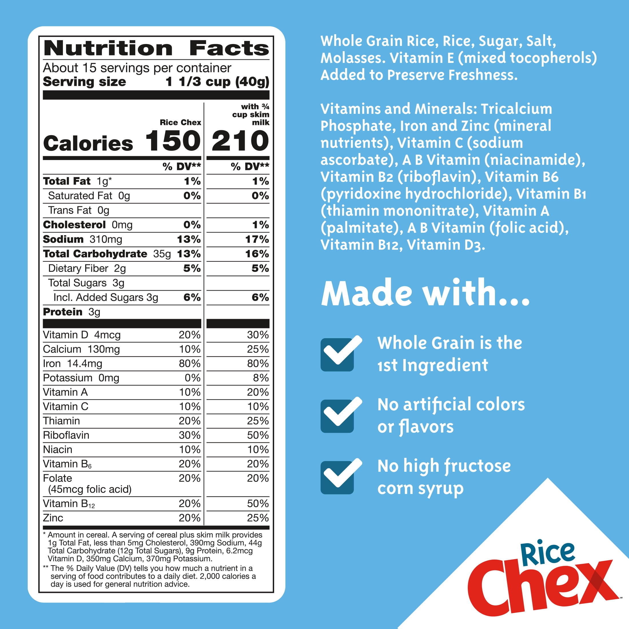 Rice Chex Gluten Free Breakfast Cereal, Homemade Chex Mix Ingredient, Family Size, 18 oz