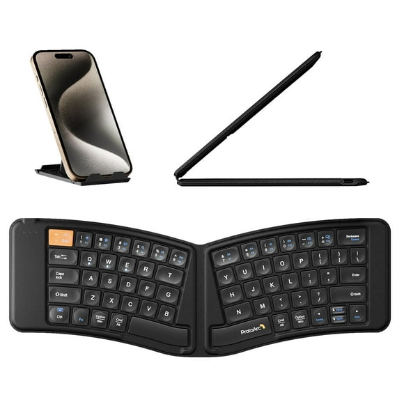 ProtoArc Ergonomic Foldable Keyboard, XK03 Split Folding Bluetooth Keyboard, Ultra Slim Travel Keyboard, Portable Bluetooth Keyboard for iPad, iPhone, Tablet, Laptop, PC