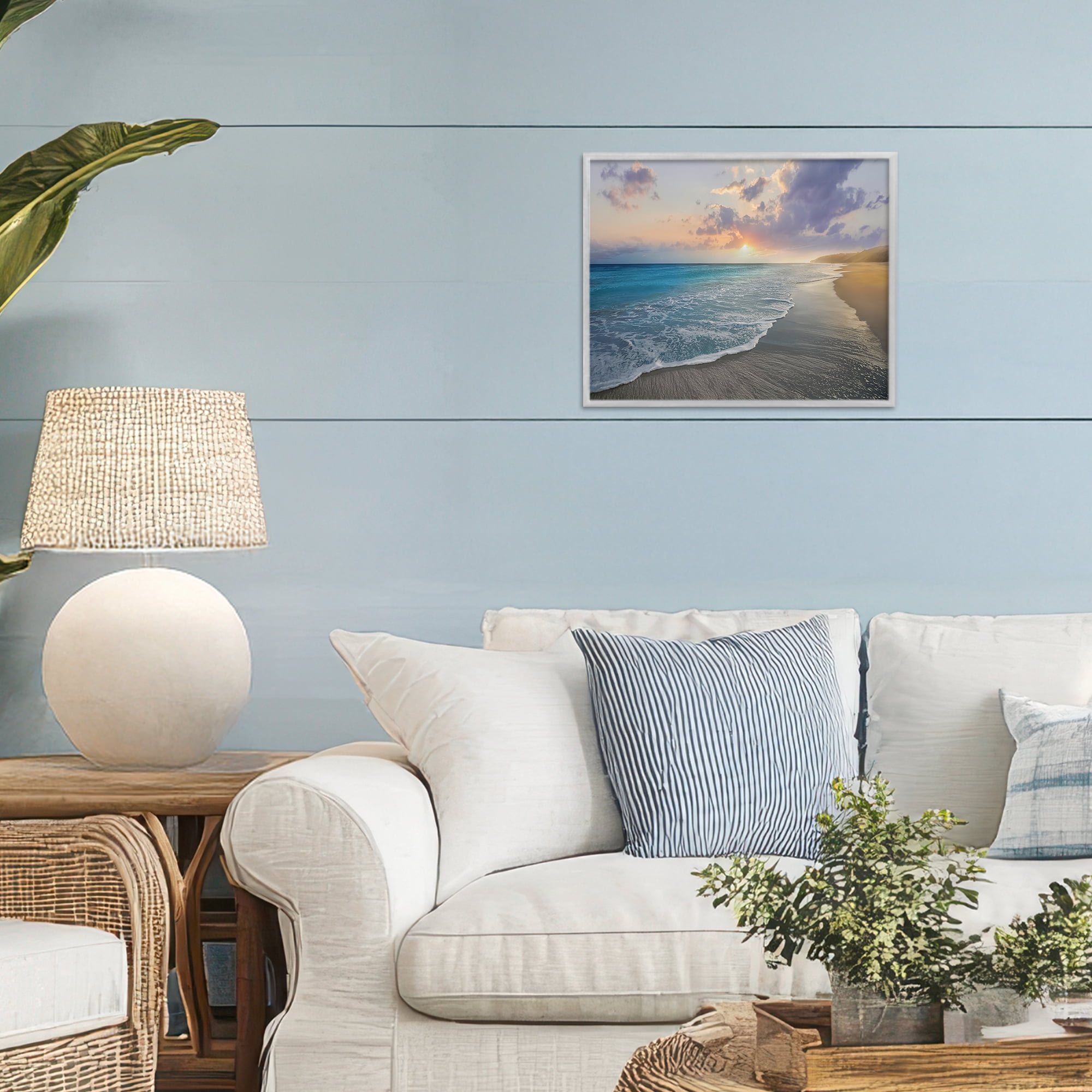 Stupell Industries Sunset over Tranquil Coast Gray Framed Giclee Art, design by Mike Calascibetta