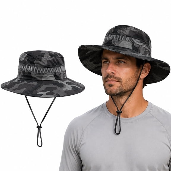 Fishing Sun Hat Boonie Hat Breathable Wide Brim Beach Sun Hat for Men Women Outdoor UPF 50  Sun Protection Mesh Safari Cap for Travel Fishing Hiking Camping
