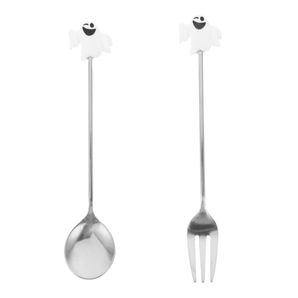 1 set de Halloween Spoon Kit de horquilla de acero inoxidable Spoon Coffee Spoon Fork Ghost Waterware de Halloween