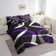 thumbnail image 3 of Feelyou Gray White Black Purple Bedding Comforter Set 7pcs, Minimalist Abstract Artwork King Bedding Sets, Geometric Swirl Stripe Bed Sheets, 3 of 8