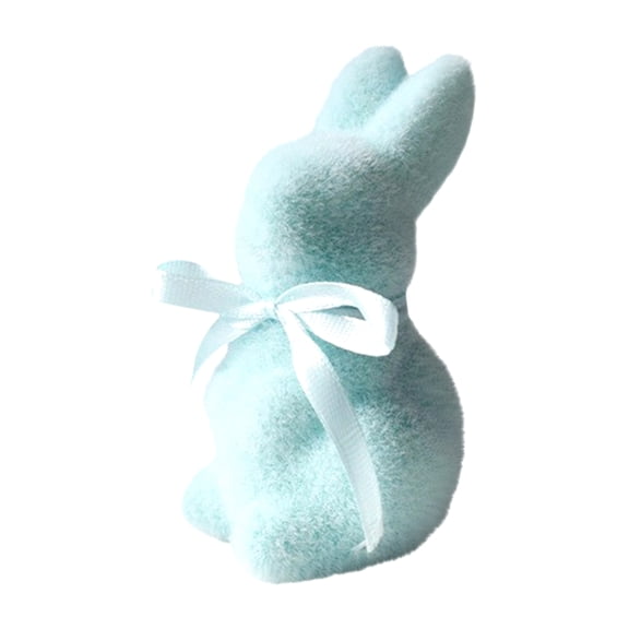 Blue Easter Decorations Flocked Bunny Easter Table Decor Spring Table Centerpieces Bunny Figurines Decorations Solid Color Rabbit Centerpiece Tabletop for Home Office Indoor Party(3.82in)