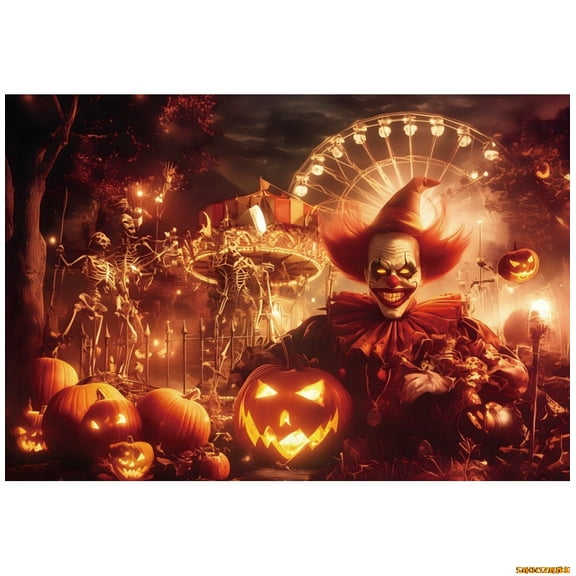 Hallowe Circus Horror Clown Backdrop Skull Ferris Wheel Outdoor Night Party Photography Background r Banner Photostudio