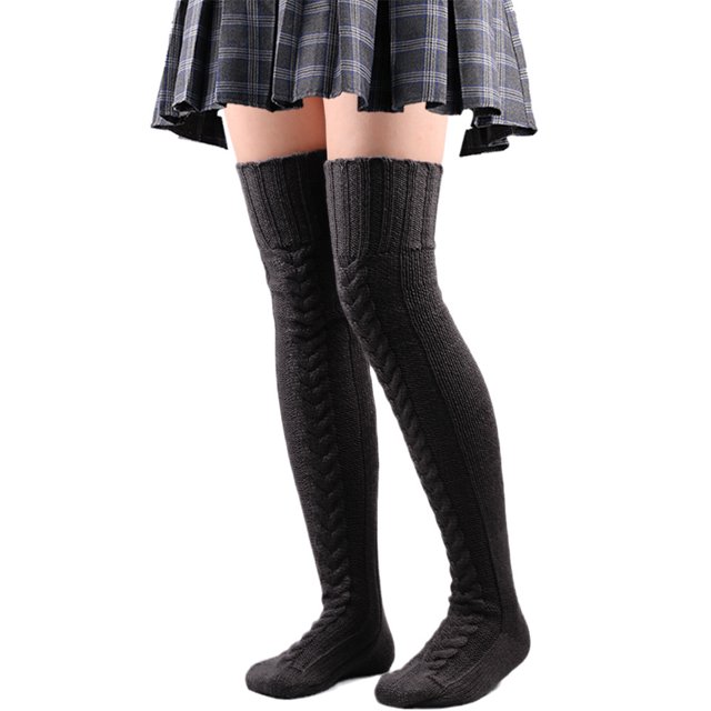 Sonducket 1 par de medias para mujer, hilo de Color sólido, calentador de pies para clima frío para invierno, botas decorativas para niñas, Medias Negro