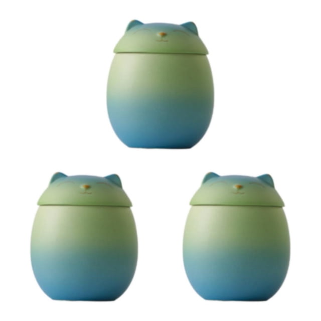 kurtrusly Bocaux en Céramique Grande Capacité Mignons pour Grand Application Forme de Chat Pots à Thé en Céramique Forme de Chat Pots de Rangement Bleu-Vert 150ml 3ensemble