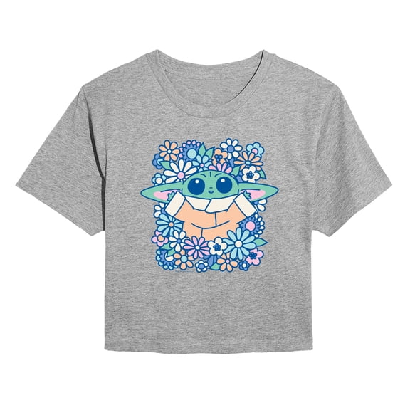 Star Wars - Grogu Flowers - Juniors Cropped Short Sleeve Graphic T-Shirt