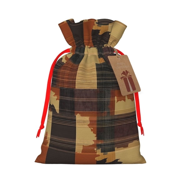 Linen Bundle Pocket Gift Bag Drawstring Opening And Closing Method For Christmas Birthday Anniversary As A Gift Packaging Small Plaid Fall Camo Brown_1