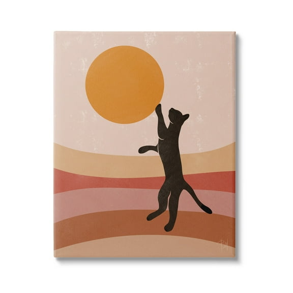 Stupell Industries Black Cat Reaching Stripes Pattern Animals & Insects Painting Gallery Wrapped Canvas Print Wall Art