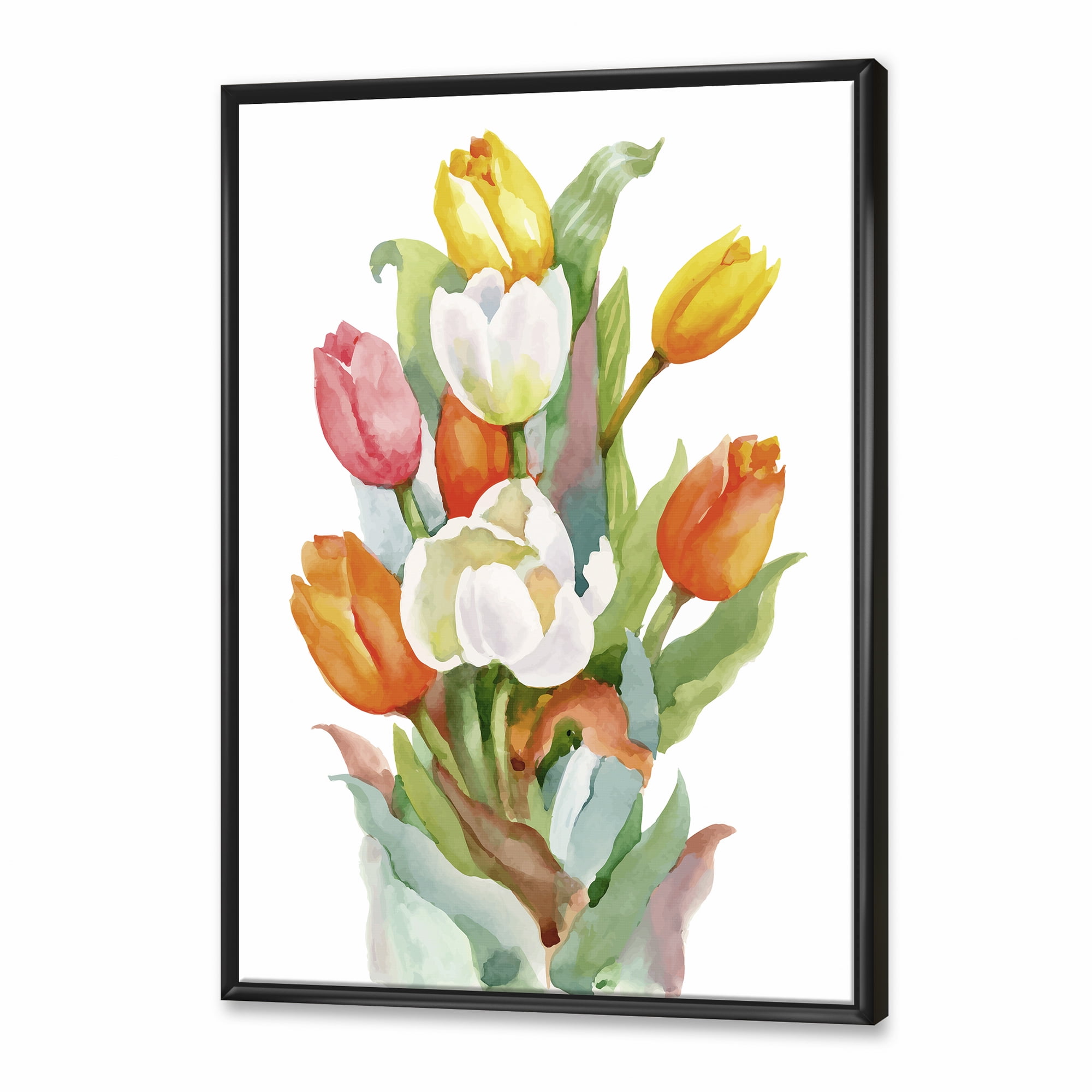 Designart 'Blooming Orange and White Tulips Flower' Traditional Framed Canvas Wall Art Print