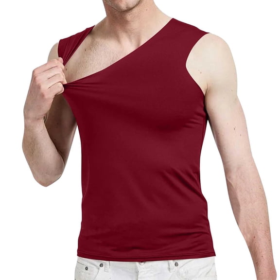 CLOISE Summer Tops for Men Sleeveless Sleeveless Big and Tall Shirts V Neck Workout Pullover Tank Tops Viscose Solid Color Blouses Red